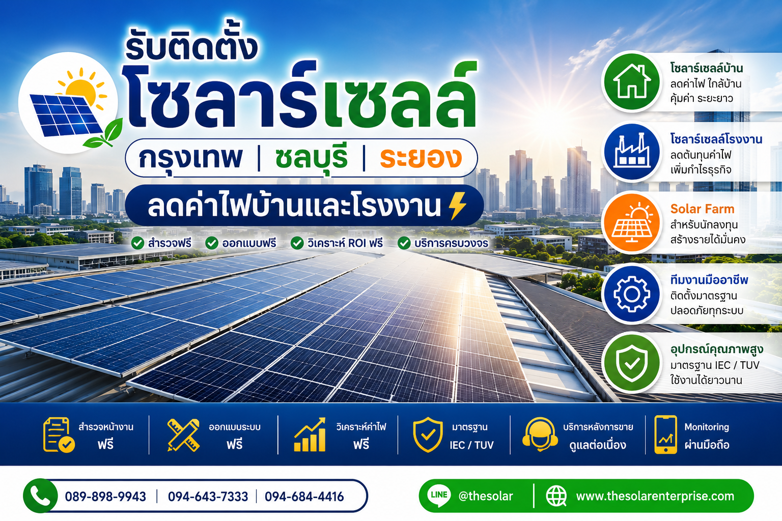 ประกาศ บริการ ชลบุรีระยอง ลดค่าไฟบ้านและโรงงาน ติดตั้งโซลาร์เซลล์ชลบุรีนิคมอุตสาหกรรม ลดค่าไฟจริงวิเคราะห์ROIฟรี ลดค่าไฟบ้านและโรงงาน