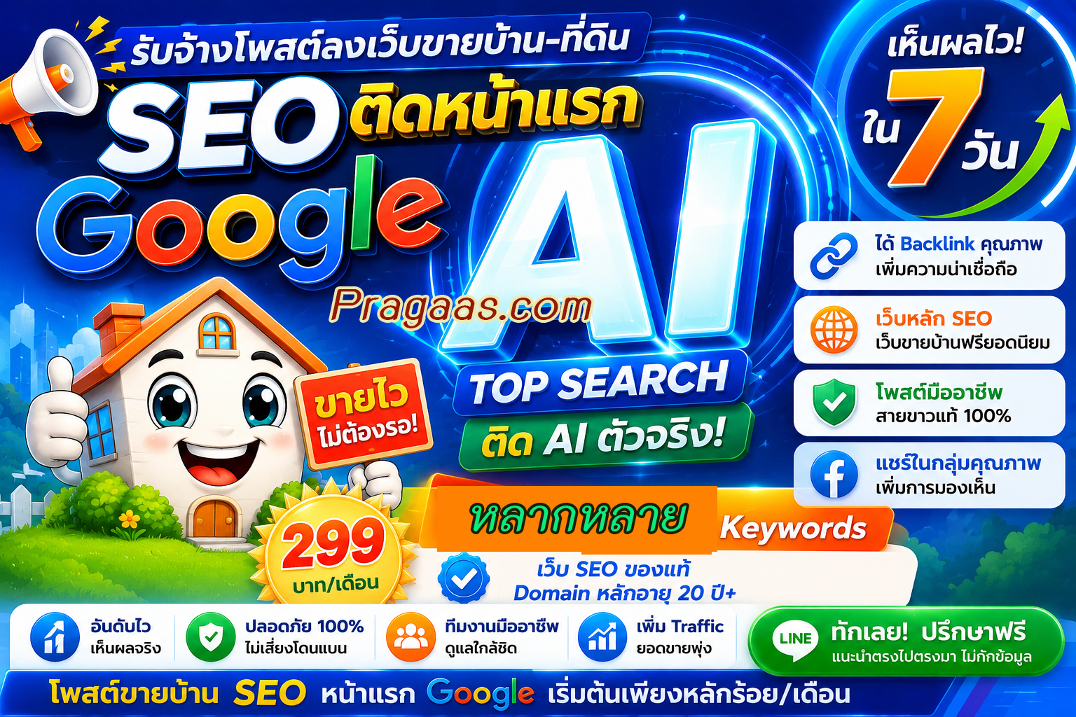 บ้าน ประกาศ ติดหน้าแรกGoogle AISearch เริ่มต้น10บาท/วัน SEO+AI โพสต์ขายบ้านราคาถูก